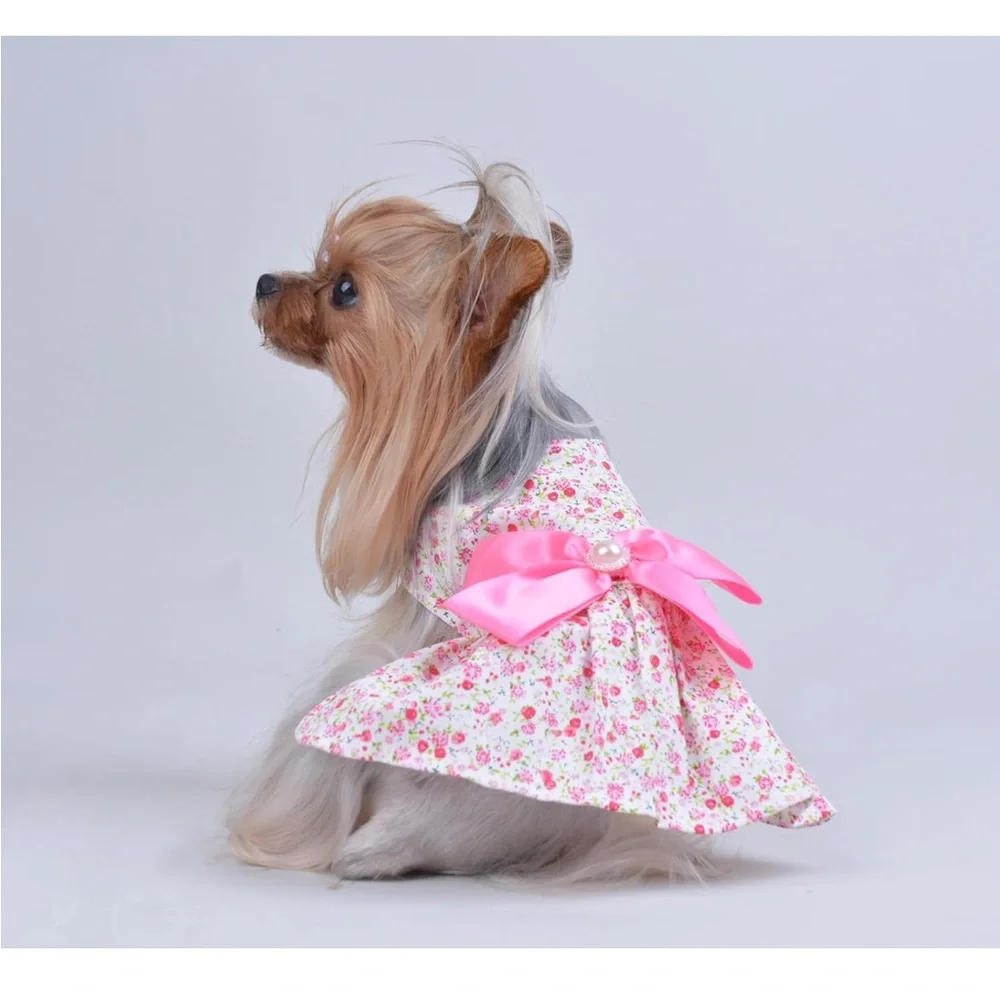 Floral Pink Bow Dog Dress M - Picture 7 of 9